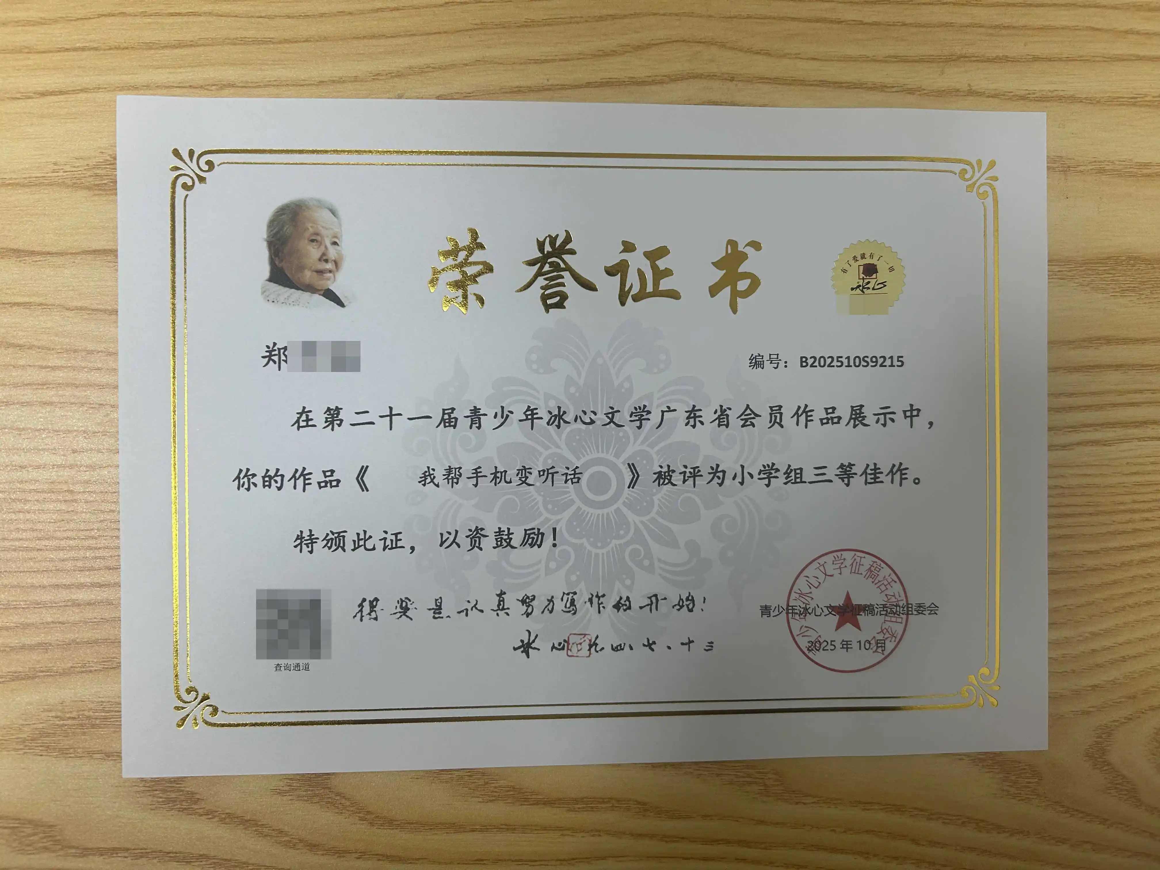 郑同学-冰心杯小学组一等佳作